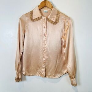 Vintage Champagne Satin Button Down S
